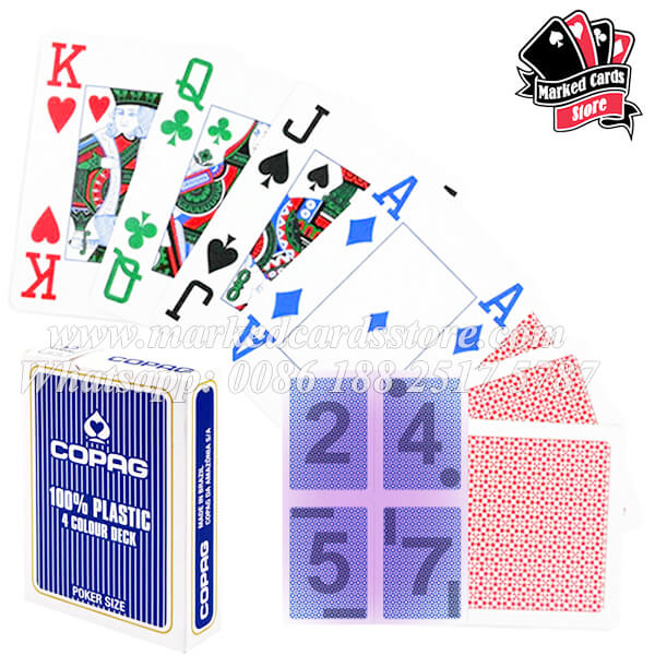 COPAG 4 COLOUR 100% PLASTIC JUMBO INDEX POKER PLAYING CARDS DECK RED NEW 