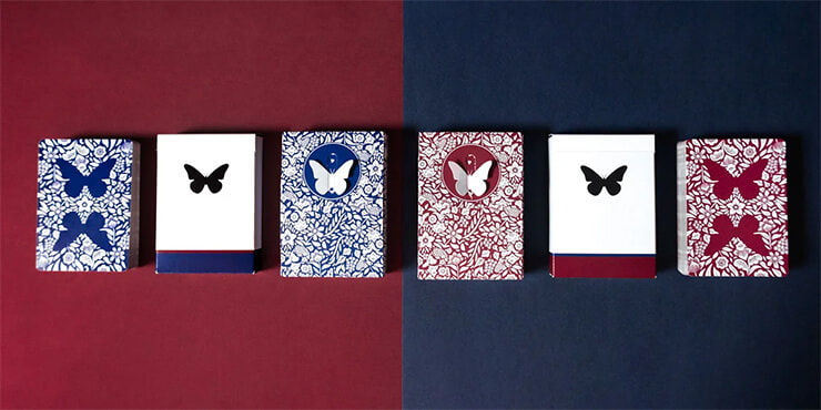 red and blue Butterfly marked playing cards
