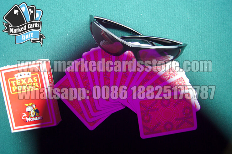 red Modiano Texas Poker marked cards with invisible ink for IR sunglasses